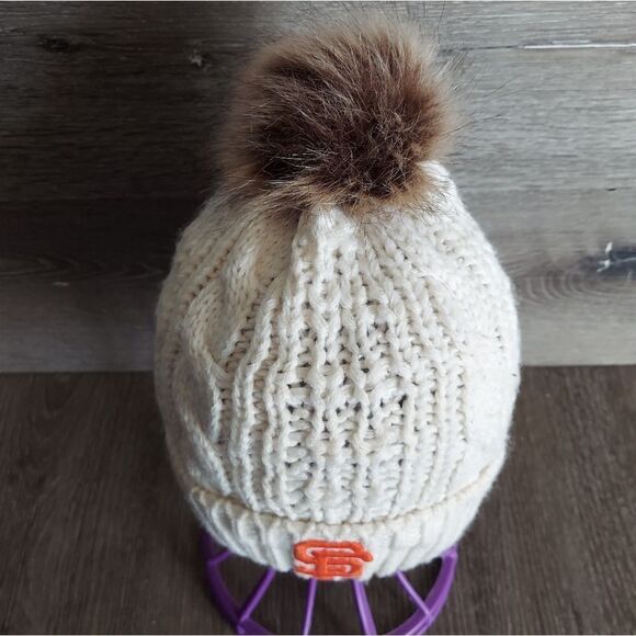 Women's San Francisco Giants '47 Cream Meeko Cuffed Knit Hat with Pom - Picture 2 of 5